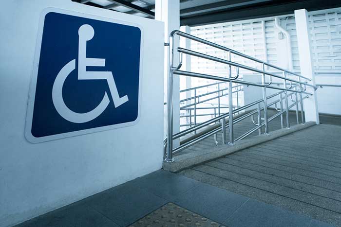 stainless steel handrail with disabled sign for support wheelchair disabled people