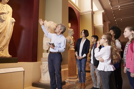 Students school field trip in museum