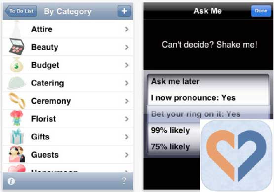 Screenshot of wedding app