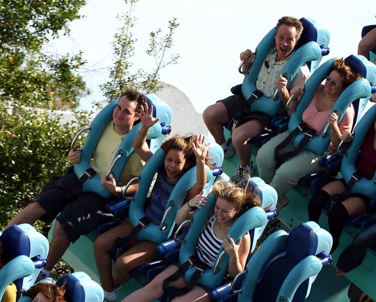 people enjoying the Kings Dominion park roller coaster 